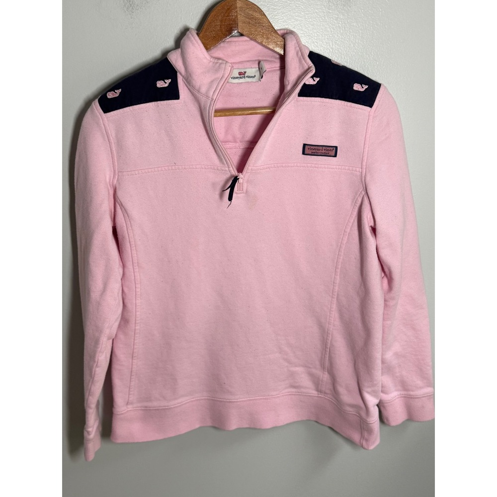 Vineyard Vines Womens Pink Navy Whale Embroidered Shep Shirt Quarter Zip Small